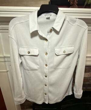 Better Together White Waffle Knit Button-Down Long Sleeve Shirt